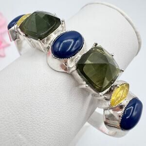 Monet Chunky Jewel Cuff Bracelet Silver Tone Signed Gala Event Elegant Occasion